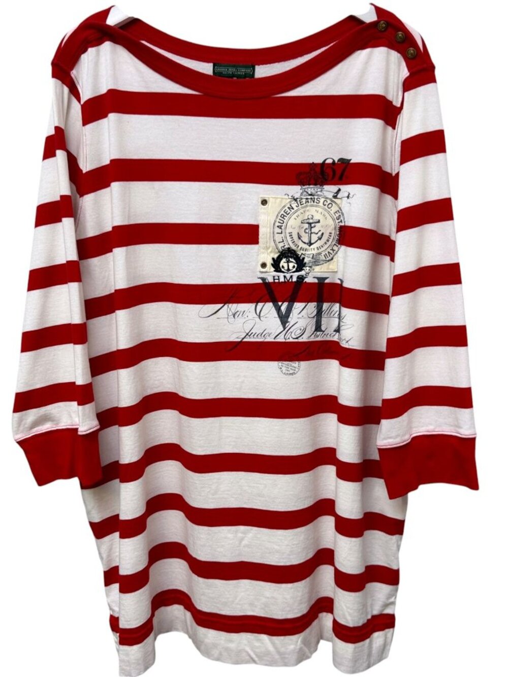 Ralph Lauren Jeans Co Womens Top Plus Size 3X Red Stripe Logo Sailor Tee Preppy